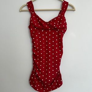 Red polka dot rushed tank